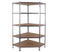 SimonRack Estanteria Metalica Esquina, 5 Baldas Madera, Soporta 200 kg de Punto Flexión por balda, 1800x900x300 mm, Galvanizado/Madera - Maderclick Corner Silver Large