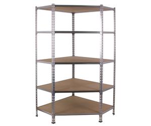 SimonRack Estanteria Metalica Esquina, 5 Baldas Madera, Soporta 200 kg de Punto Flexión por balda, 1800x900x300 mm, Galvanizado/Madera - Maderclick Corner Silver Large