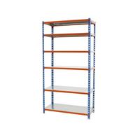 SimonRack Estanterias Metalicas, 2500x1000x500 mm, 6 Estantes, 180 kg de Punto Flexión, Estantería Industrial, Azul/Naranja/Galva - Simonclick