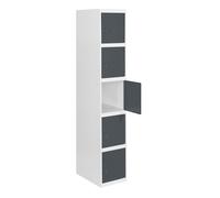 SimonRack Taquilla Vestuario Metálica, 5 Puerta, Incluye Llave, 1800x300x500 mm, Blanco/Antracita - Simonlocker White Large