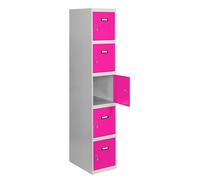SimonRack Taquilla Vestuario Metálica, 5 Puerta, Incluye Llave, 1800x300x500 mm, Gris/Rosa - Simonlocker Gray Large
