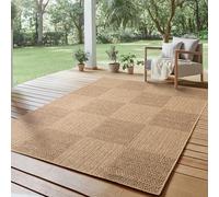 SIMPEX Alfombra Exterior 280x370 cm XXL Resistente a la Intemperie Fácil Cuidado Aspecto Yute Natural Diseño Cuadros para Salón Terraza Balcón