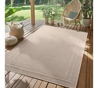 SIMPEX Alfombra Exterior Beige 120x170 cm Resistente a la Intemperie UV Fácil de Limpiar Diseño Liso con Borde para Cocina Balcón Terraza Jardín Salón