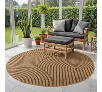SIMPEX Alfombra Exterior Redonda 120 cm Resistente a la Intemperie Fácil Cuidado Aspecto Yute Natural Diseño Escandinavo Boho para Terraza Balcón Salón