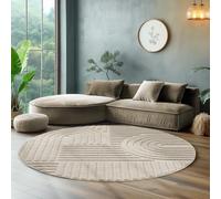 SIMPEX Alfombra Redonda 200 cm Beige, Alfombra Shaggy Grande, Pelo Largo, Suave, Estilo Escandinavo Boho