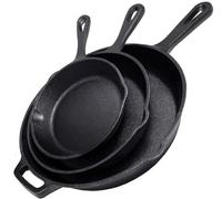 Simple Chef Juego de 3 sartenes de hierro fundido, 30,5 cm, 25,4 cm, 20,3 cm, utensilios de cocina presazonados, calidad profesional, para freír, saltear, cocinar y pizza, color negro