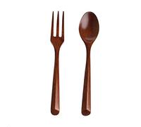 SimpleLife 2Pcs / 1 Set Mango Largo de Madera Natural Diseño Anti-Calor Cuchara Tenedor Juego Cocina Utensilio de vajilla Cubiertos-Marrón
