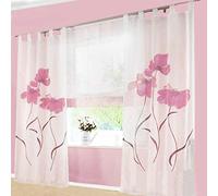 SIMPVALE Cortinas de Paneles Visillos Rosa Semi Transparente con Estampado Floral, Set de 2 Piezas, 150 cm Ancho x 145 cm Alto Cada Una, Cortinas Decorativas para Salón y Dormitorio