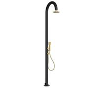 SINED Ducha de Aluminio Negra y Dorada con ducha de mano Móvil para Agua Caliente y Fría Ducha Superior Redonda Antical Doble Conexión Inferior y Lateral Para exteriores LUNA ALU D NERA ORO Black XL
