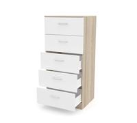 Sinfonier 5 cajones guías metálicas, cómoda dormitorio, altura 110cm. roble cajones blancos dormidán