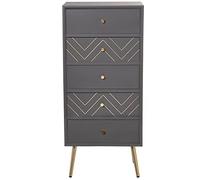 Sinfonier con 5 Cajones de Madera DM Pino con Patas de Metal en Gris y Dorado 46x37x102cm