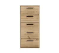 Sinfonier, mueble almacenaje dormitorio rosi 5 cajones, tiradores color negro roble cambrian y blanco mate 40x99x35 cm