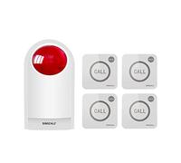 SINGCALL Sistemas de Alarma inalámbricos, Sirena Exterior inalámbrica | Alarma antirrobo con luz estroboscópica roja de Alerta SOS para Tienda/Hogar/Hotel/Joyería, 1 Sirena + 4 Botones remotos
