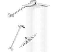 Singing Rain Cabezal de ducha de lluvia de 8 pulgadas con brazo de extensión de 15 pulgadas, cabezal cuadrado fijo de superficie grande, brazo ajustable de altura y ángulo extralargo, máxima