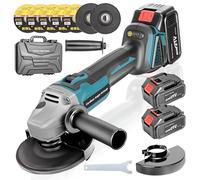 SINGTIP Amoladora Angular Inalámbrica 125mm Compatible con Baterías Makita de 18V, Radial con 2×3.0Ah Batería, 9000RPM, Rebarbadora 5 Discos de Corte &2 Discos de Láminas para Cortar, Pulir y Lijar