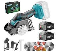 SINGTIP Mini Amoladora Angular Batería 76mm Compatible con Baterías Makita de 18V, 19500RRPM Radial Pequeña con 2 Baterías de 4,0Ah, 5 Discos de Corte para Metal/Madera | Con Cubierta Antipolvo