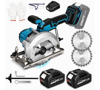 SINGTIP Mini Sierra Circular Inalámbrica Compatible con Makita 18V Batería, 7200RPM, con 2 Baterías de 4,0 Ah, Corte a Inglete de 45°/90°, 2 Hojas de Sierra de 140mm para Madera, PVC