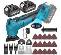 SINGTIP Multiherramienta Oscilante Compatible con Baterías Makita de 18V, 2 * 4000mAh Baterías, Herramienta Multifunción 6 Velocidades + Modo Automático 8000-20000RPM para Cortar, Lijar, Raspar