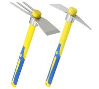 SINJEUN 2 Azadas de Jardín con Pico y 3 Dientes, Mango de Fibra de Vidrio Antideslizante, 40 cm, Herramienta Multifuncional para Jardinería, Camping y Agricultura