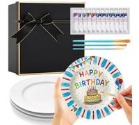 Sinmoe Kit para Pintar Tus Propios Platos de Cerámica Incluye 4 Platos de Porcelana 3 Pinceles 12 Pinturas Acrílicas 1 Caja de Regalo 1 Paleta para Pintar DIY(7 Pulgadas,Lujo Moderno,4 Piezas)