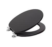 SINOBATH Asiento de inodoro con dispositivo de descenso automático, inodoros antibacterianos de calidad y estables, núcleo de madera de densidad media, calidad robusta, de fácil montaje Black