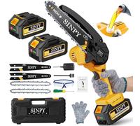 SINPY 2x4000 mAh Mini Motosierra Bateria, 6 Pulgadas Motosierra Eléctrica Pequeña Sierra Electrica Podar Arboles Inalámbrica con Cadena de Acero al Manganeso de Mano y Engrasador Automático