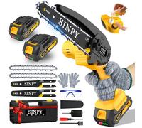 SINPY Mini motosierra inalámbrica, motosierra eléctrica de 6 pulgadas con 2 baterías y 2 cadenas, motosierra pequeña con bloqueo de seguridad para podar árboles, jardín, corte de madera, regalo para