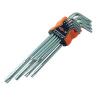 SIO Juego de Llaves Torx Inviolables 9 Piezas - Acero Cromo Vanadio Cr-V Alta Resistencia - Llaves Torx Seguridad Tamper Proof T10-T50 - Set Profesional Automoción Taller Mecánica - con Agujero