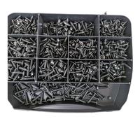 SIO Surtido Tornillos Rosca Chapa Ala Ancha Negros 900 uds en Maletín - Tornillos DIN7981 Cabeza Alomada PH Philips - Acero Zincado Negro - Juego Tornillería Chapa Metal Automoción Taller y Bricolaje