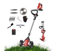 Sisdffaaa Foldable Cordless Stormer, Electric Lawn Mower Battery Stormer with Adjustable Wheels, Telescopic Electric Lawn Mower, Lawn Edger Brush Cutter for Garden (Red,US) (Red EU)