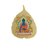 SiSinkal Adorno de hoja Bodhi de cobre con ocho guardianes y dios amarillo de la riqueza para decoración del hogar y espacio de meditación, creación serena, acabado dorado (7The Farmacist)