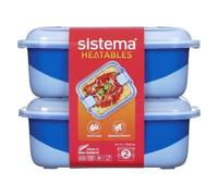 Sistema 100% hermético Heatables recipiente para alimentos apto para microondas con ventilaciones de fácil apertura, apto para lavavajillas, 1L rectangular, Lazuli, paquete de 2