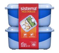 Sistema 100% hermético Heatables recipiente para alimentos apto para microondas con ventilaciones de fácil apertura, apto para lavavajillas, 1,35L rectangular, Lazuli, paquete de 2