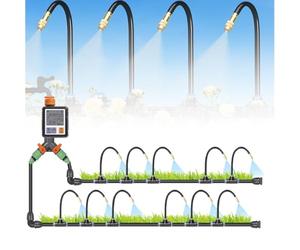 Sistema automático de riego de jardín con boquillas de nebulización ajustables y temporizador inteligente, cobertura de 360° para un riego eficiente, hasta 40 m