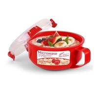 Sistema bol de desayuno para microondas | Recipiente redondo para microondas con tapa | 850 ml | Sin BPA | Rojo | 1 unidad