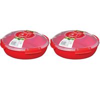 Sistema bol o recipiente redondo para alimentos para microondas | Vaporera para alimentos de 1,3 l | Rojo/transparente (Paquete de 2)