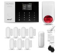 Sistema de Alarma inalámbrico con Sirena Exterior WiFi + gsm | Kit de Alarma con 1 Sensor de Movimiento y 7 alarmas de Puerta/Ventana | Idioma Español | HUXGO® HXA005