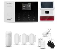 Sistema de Alarma inalámbrico con Sirena Solar Exterior WiFi + gsm 4G | Kit de Alarma con 1 Sensor de Movimiento y 3 alarmas de Puerta/Ventana | Idioma Español | HUXGO® HXA005