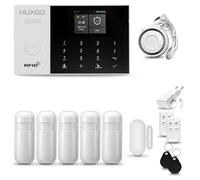 Sistema de Alarma para casa WiFi + gsm con Sirena | Alarma hogar Kit con 5 sensores PIR de Movimiento y 1 Sensor de Puerta/Ventana | Control Desde el teléfono | HUXGO® HXA005