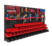 Sistema de almacenamiento para taller, 156 x 78 cm, 62 unidades, estantería de pared con soportes para herramientas y cajas apilables, placas de pared extrafuertes, estantería para herramientas