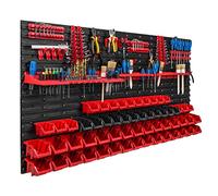 Sistema de almacenamiento para taller, 156 x 78 cm, caja de 58 unidades, estantería de pared con soportes para herramientas y cajas apilables, placas de pared extrafuertes, estantería de