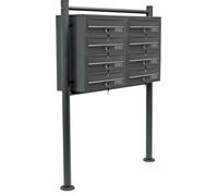 Sistema de buzones Wiltec para 8 buzones, color antracita, 945 x 270 x 1500 mm, buzones de pie con 2 compartimentos de 4 buzones cada uno, con cerradura y placa de identificación. Buzón de pared/buzón