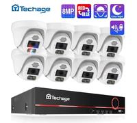 Sistema de cámaras de seguridad Techage Ultra HD de 8MP y 4K, con audio bidireccional, detección de rostros, visión nocturna a color y compresión de video H.265. Kit de videovigilancia CCTV