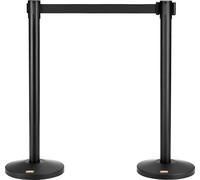 Sistema de control de multitudes VEVOR, compuesto por cinta de barrera y soportes, de 2 piezas. Cinta retráctil negra de 3,3 metros x 48 mm. Ideal para aeropuertos, ferias, eventos deportivos, etc.