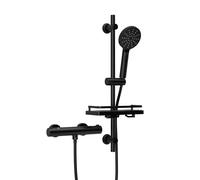 Sistema de ducha con termostato JOHO, que incluye grifo de ducha, barra de ducha con soporte para champú y mezclador termostático, además de un juego de ducha con barra de acero inoxidable de 70 cm en