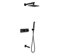 Sistema de Ducha de Lluvia Negro, Juego Combinado de Ducha de Lujo, Juego de Grifo de Ducha de baño Oculto con Cabezal de Ducha de latón de 8 Pulgadas, Ducha de Mano, Grifo de bañera