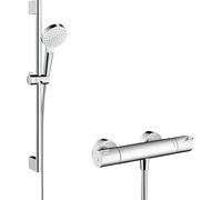 Hansgrohe Sistema de ducha Crometta Vario – termostato Ecostat 1001 CL, barra 65 cm, blanco/cromo