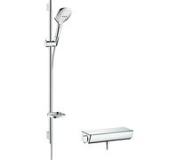 Sistema de ducha de superficie hansgrohe Raindance Select 120 con Ecostat Select termostato y barra de ducha de 90 cm, 27039000, Color: cromado
