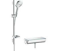 Sistema de ducha de superficie hansgrohe Raindance Select 120 con Ecostat Select termostato y barra de ducha 65 cm, 27038400, Color: Cromado / Blanco