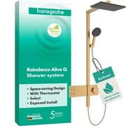 Sistema de ducha Hansgrohe Raindance Alive Q, modelo 210/340, con dos chorros, tecnología EcoSmart y grifo ShowerSelect Comfort, acabado en bronce cepillado
